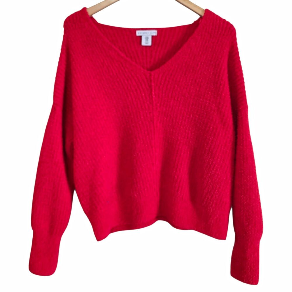 Sincerely Jules Womens Medium Red Chenille Boucle V-Neck Oversized Sweater